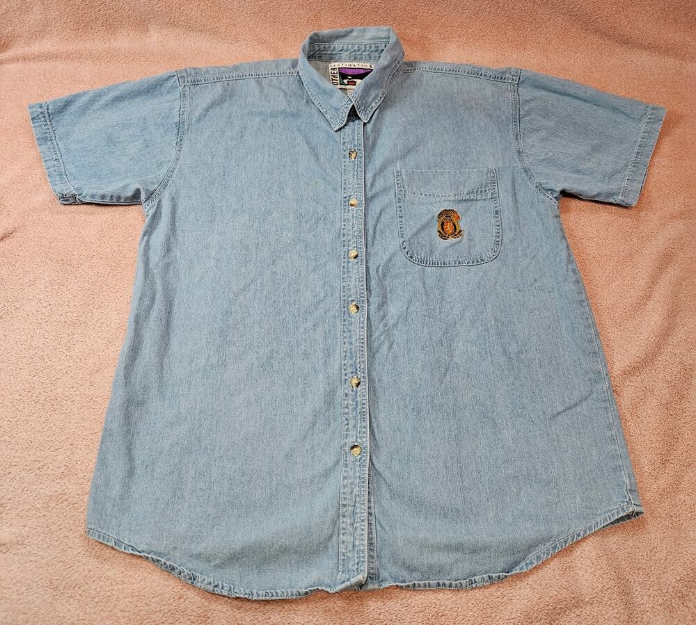 Other Destination Vintage Short Sleeve Denim Shirt with Embroidered Crest 1X